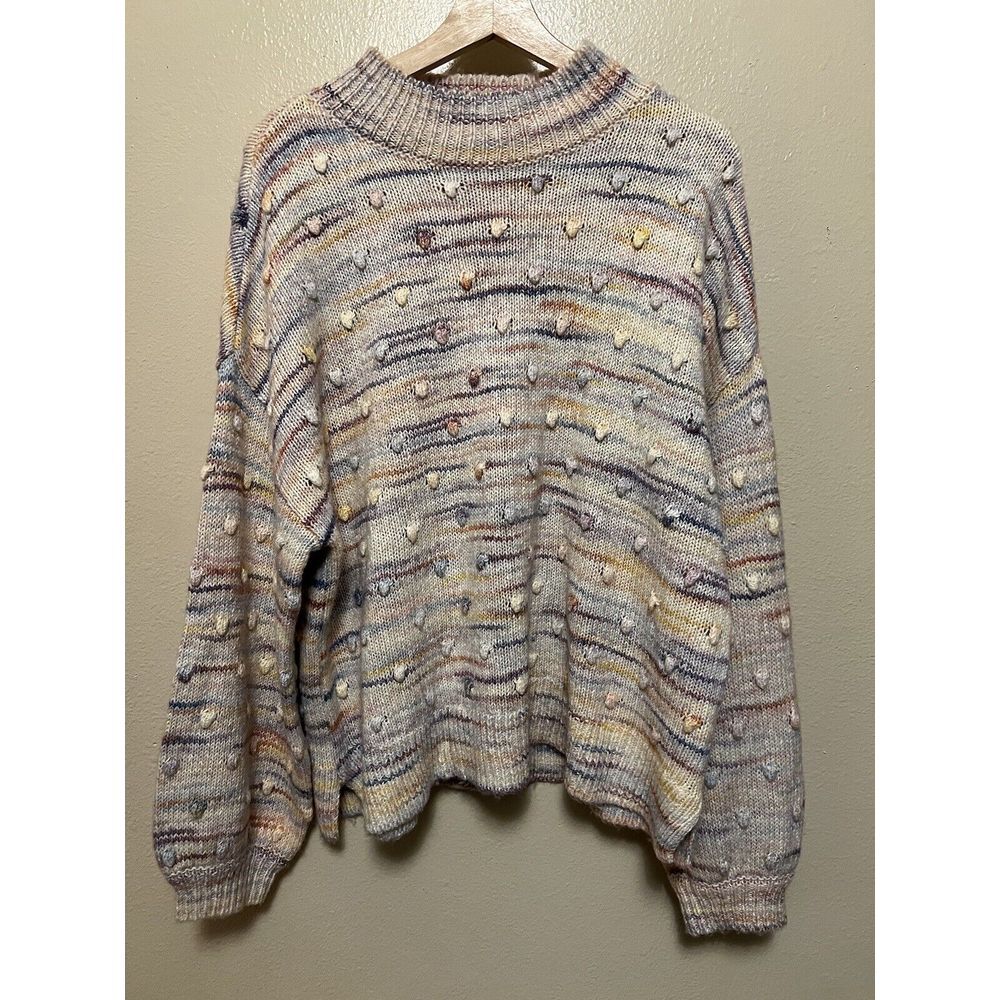 Ann Taylor Loft Bobble Sweater Pastel Striped‎ Marled Long Sleeve Women's Sz XL